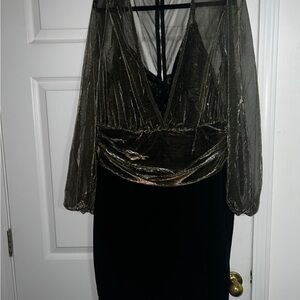 Fashion Nova Black and Gold Midi Dress